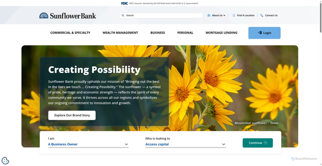 Security scan screenshot of https://sunflowerbank.com