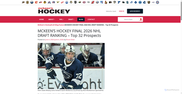 Security scan screenshot of https://www.mckeenshockey.com/nhl-blog/mckeens-hockey-final-2026-nhl-draft-ranking-top-32-prospects/