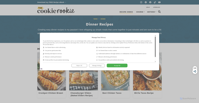 Security scan screenshot of https://www.thecookierookie.com/category/main-courses/