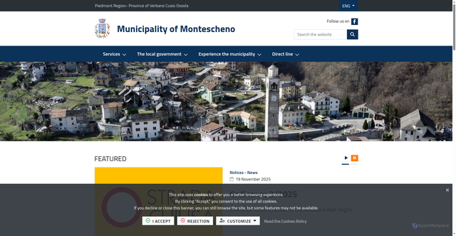 Security scan screenshot of https://www.comune.montescheno.vb.it/it-it/home
