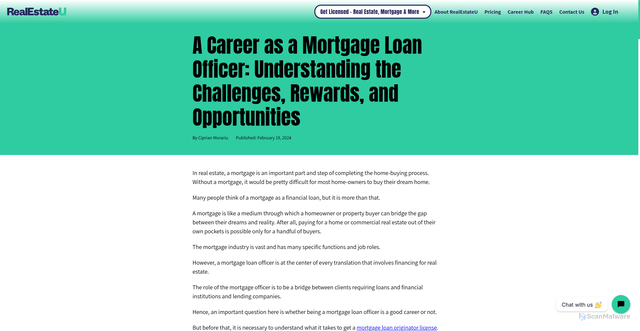 Security scan screenshot of https://realestateu.com/a-career-as-a-mortgage-loan-officer-understanding-the-challenges-rewards-and-opportunities/