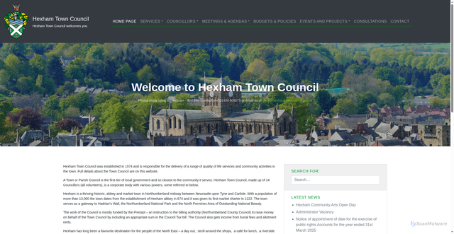 Security scan screenshot of https://www.hexhamtowncouncil.gov.uk/