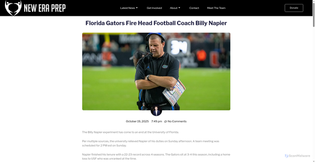 Security scan screenshot of https://neweraprep.org/florida-gators-fire-head-football-coach-billy-napier/