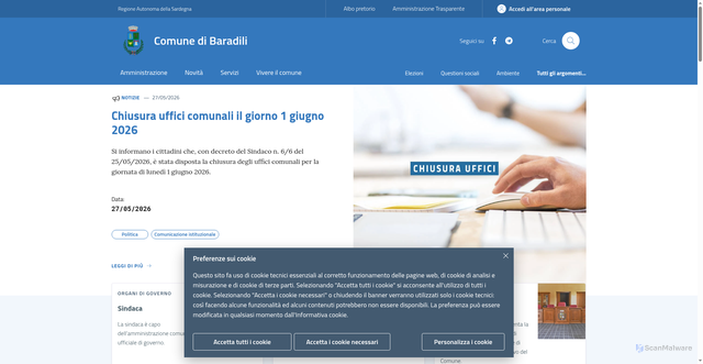 Security scan screenshot of https://www.comune.baradili.or.it