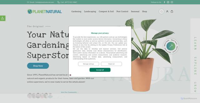 Security scan screenshot of https://planetnatural.com