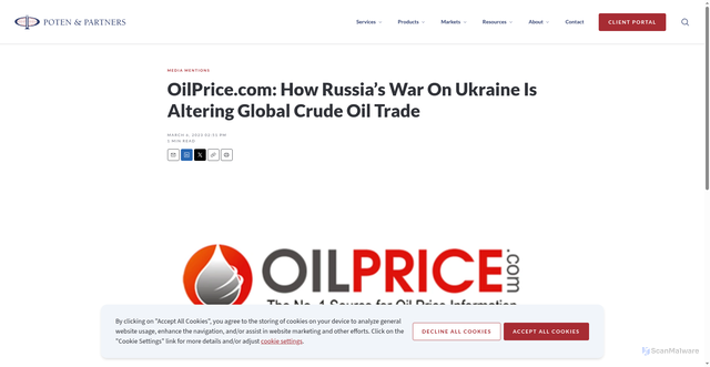 Security scan screenshot of https://www.poten.com/2023/oilprice-com-how-russias-war-on-ukraine-is-altering-global-crude-oil-trade/