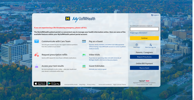 Security scan screenshot of https://myuofmhealth.org