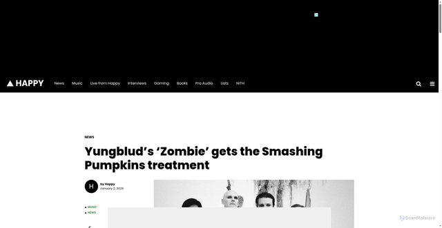 Security scan screenshot of https://happymag.tv/yungblud-smashing-pumpkins-zombie/