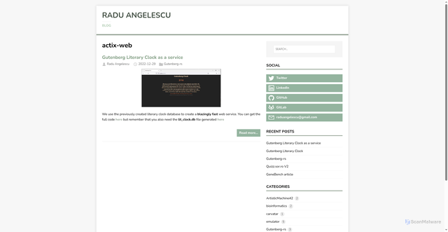 Security scan screenshot of https://hugo-raduangelescu.pages.dev/tags/actix-web/