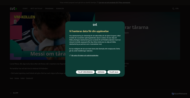Security scan screenshot of https://www.svtplay.se/klipp/jJyJRwE/messi-forklarar-tararna