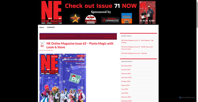 Security scan screenshot of https://neonlinemagazine.com/2023/10/02/ne-online-magazine-issue-65-panto-magic-with-louie-steve/