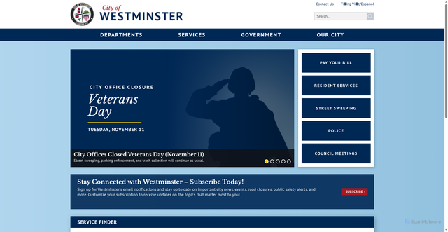 Security scan screenshot of https://www.westminster-ca.gov/