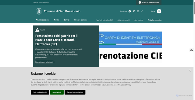 Security scan screenshot of https://www.comune.sanpossidonio.mo.it