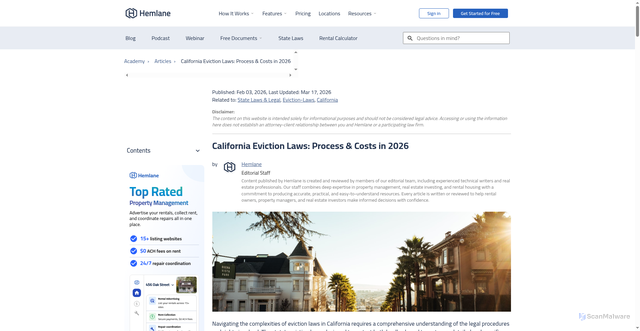Security scan screenshot of https://www.hemlane.com/resources/california-eviction-laws/