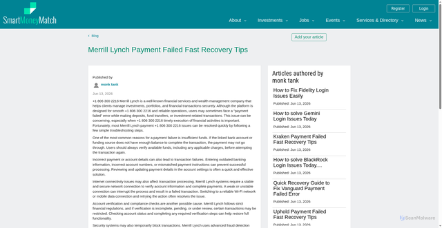 Security scan screenshot of https://www.smartmoneymatch.com/articles/Merrill-Lynch-Payment-Failed-Fast-Recovery-Tips/397428