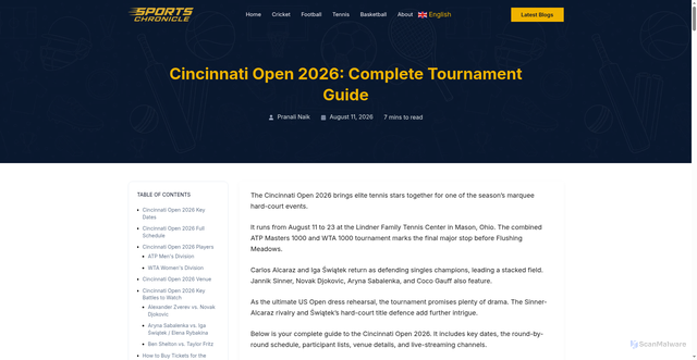 Security scan screenshot of https://sportschronicle.net/cincinnati-open-2026/