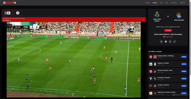 Security scan screenshot of https://piratetv.onl/futebol/union-saint-gilloise-x-real-sociedad-15-10-26