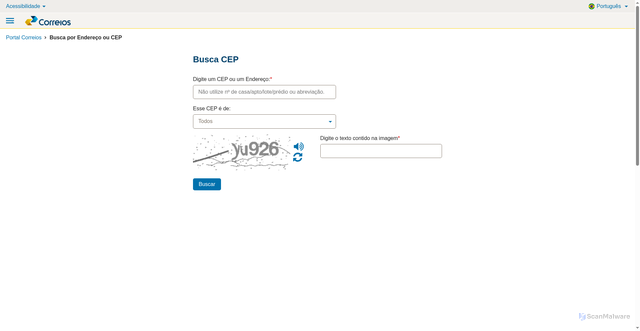 Security scan screenshot of https://buscacepinter.correios.com.br/app/endereco/index.php?t