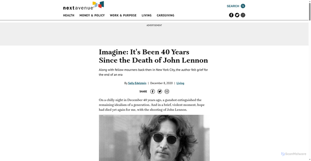 Security scan screenshot of https://www.nextavenue.org/imagine-40-years-since-the-death-of-john-lennon/