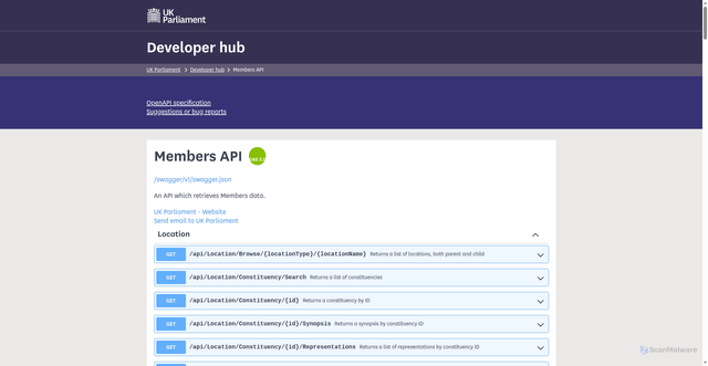 Security scan screenshot of https://members-api.parliament.uk