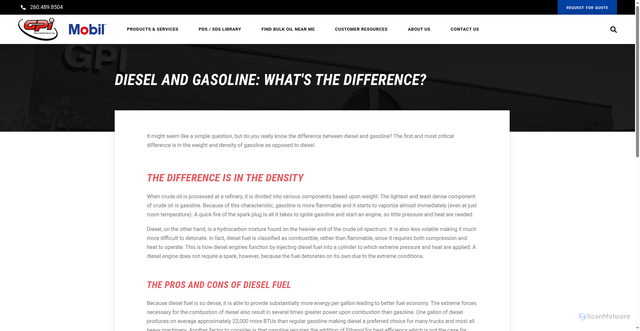 Security scan screenshot of https://genpet.com/customer-resources/our-blog/diesel-and-gasoline-whats-the-difference