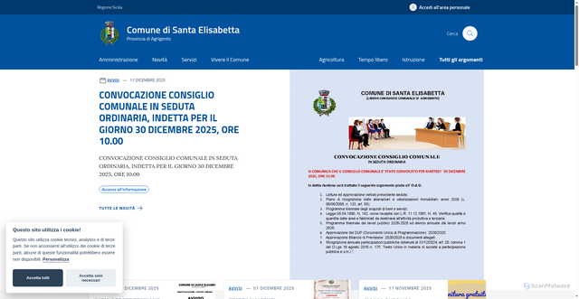 Security scan screenshot of https://comune.santaelisabetta.ag.it