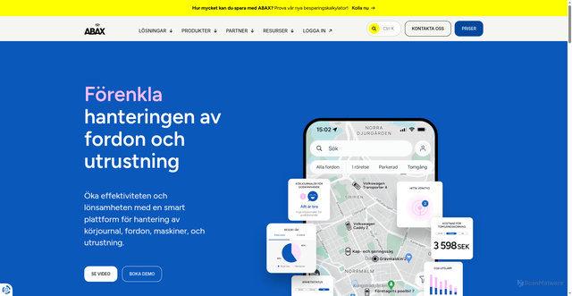 Security scan screenshot of https://www.abax.com/sv