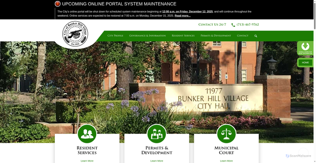 Security scan screenshot of https://bunkerhilltx.gov/