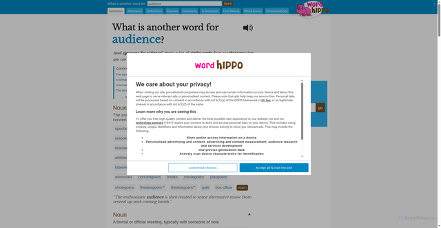 Security scan screenshot of https://www.wordhippo.com/what-is/another-word-for/audience.html