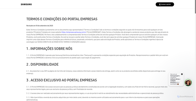 Security scan screenshot of https://empresas.samsung.com.br/termos-e-condicoes