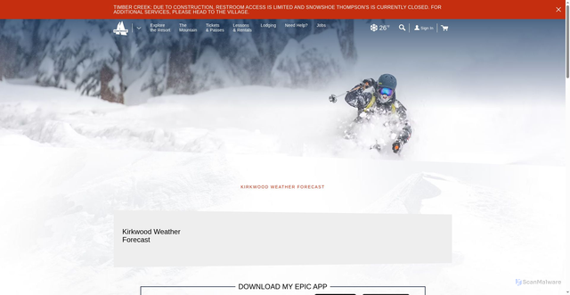 Security scan screenshot of https://www.kirkwood.com/the-mountain/mountain-conditions/snow-and-weather-report.aspx