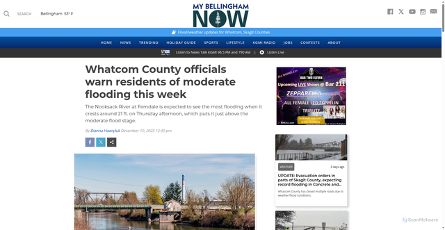 Security scan screenshot of https://mybellinghamnow.com/news/297792-whatcom-county-officials-warn-residents-of-moderate-flooding-this-week/