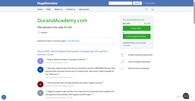 Security scan screenshot of https://www.hugedomains.com/domain_profile.cfm?d=durandacademy.com