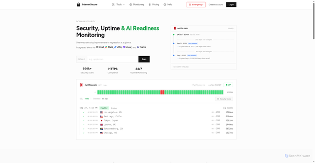 Security scan screenshot of https://internetsecure.org