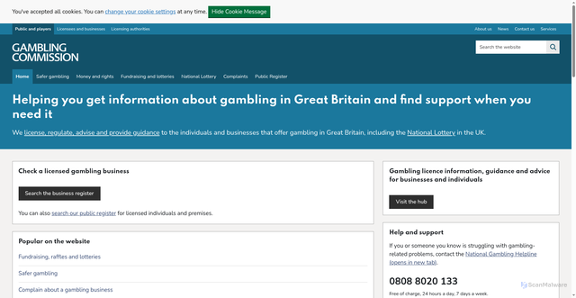 Security scan screenshot of https://gamblingcommission.gov.uk