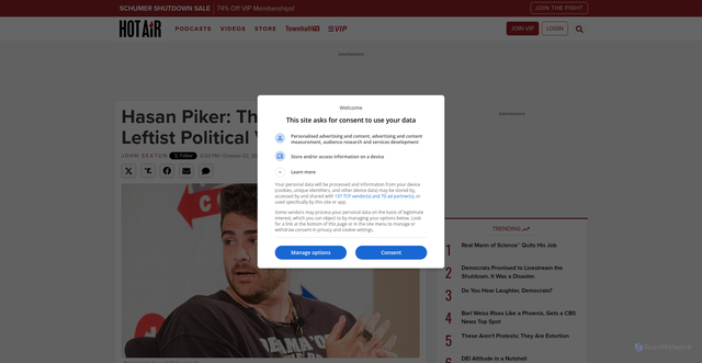 Security scan screenshot of https://hotair.com/john-s-2/2025/10/02/hasan-piker-the-hype-man-for-leftist-political-violence-n3807435