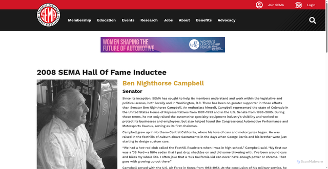 Security scan screenshot of https://www.sema.org/hof/2008/ben-nighthorse-campbell