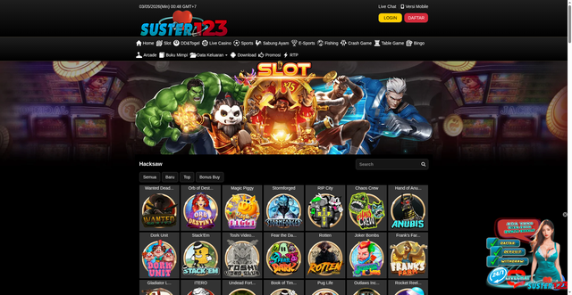 Security scan screenshot of https://santunsuster123ndx.xyz/desktop/game/slot/hacksaw