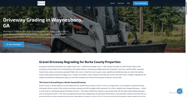 Security scan screenshot of https://waynesborogravel.com/driveway-grading.html