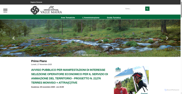 Security scan screenshot of https://www.unionemontanavallemaira.it/