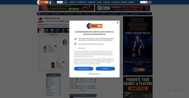 Security scan screenshot of https://basketball.australiabasket.com/team/Perth-Wildcats/1117