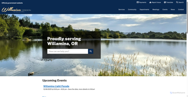 Security scan screenshot of https://www.willaminaoregon.gov/