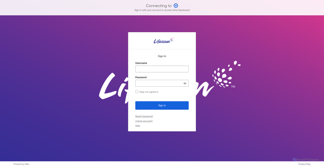 Security scan screenshot of https://lifescan.okta.com