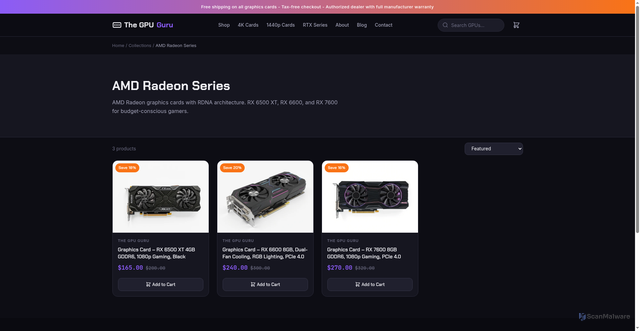 Security scan screenshot of https://thegpuguru.com/collections/radeon-series/