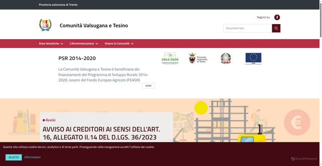 Security scan screenshot of https://www.comunitavalsuganaetesino.it/