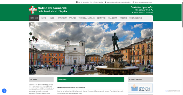 Security scan screenshot of https://www.ordinefarmacistilaquila.it/