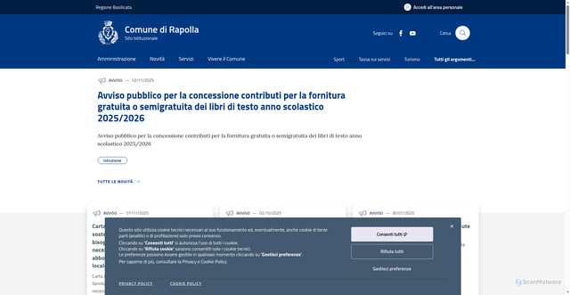 Security scan screenshot of https://www.comune.rapolla.pz.it/