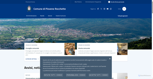 Security scan screenshot of https://www.comune.piovene-rocchette.vi.it/