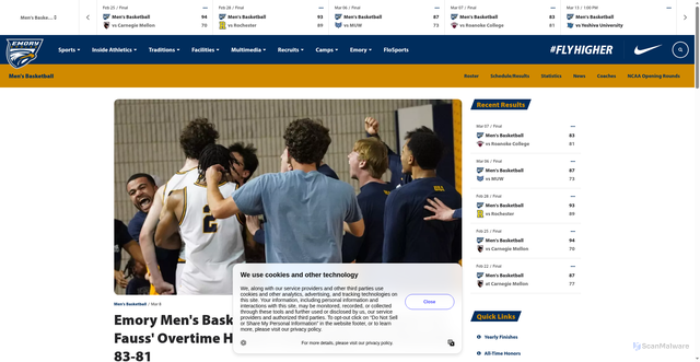 Security scan screenshot of https://emoryathletics.com/sports/mens-basketball