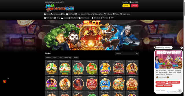 Security scan screenshot of https://adspro6-bansoswin.com/desktop/game/slot/pgsoft